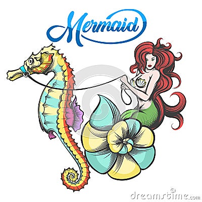 Mermaid with Sea Horse Stock Photo