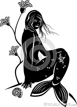 Mermaid on seabed Vector Illustration