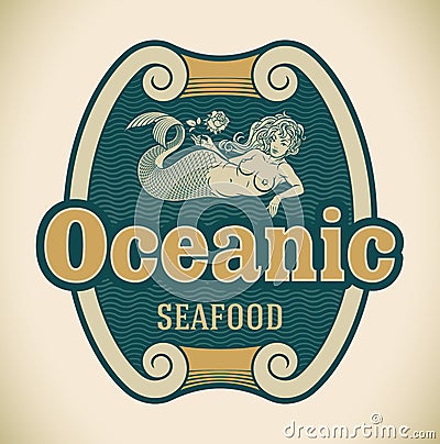 Mermaid seafood label Vector Illustration