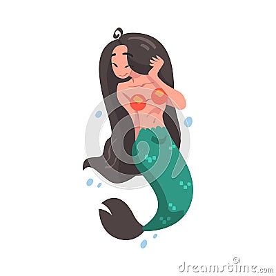 Mermaid or Seamaid as Aquatic Creature with Female Body and Fish Tail Vector Illustration Vector Illustration