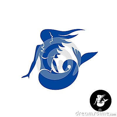 Mermaid silhouette logo. Blue young female marine creation. Vector Illustration