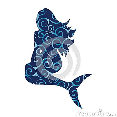 Mermaid siren pattern silhouette ancient mythology fantasy Vector Illustration