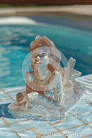 A mermaid statue sitting in a pool Stock Photo