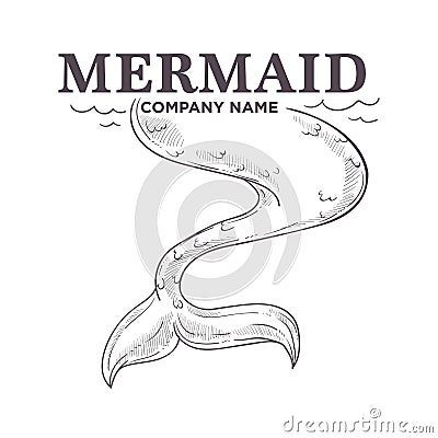 Mermaid tail isolated monochrome sketch business icon Vector Illustration