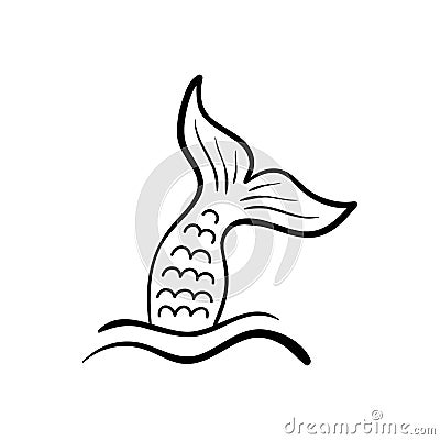 Mermaid tail in sea waves Vector Illustration