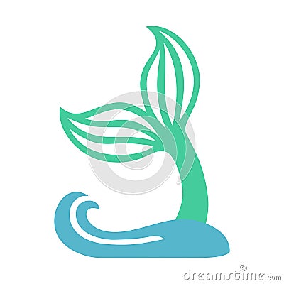 Mermaid tail with wave. Silhouette of whale tail icon. Fish tail. Vector Vector Illustration