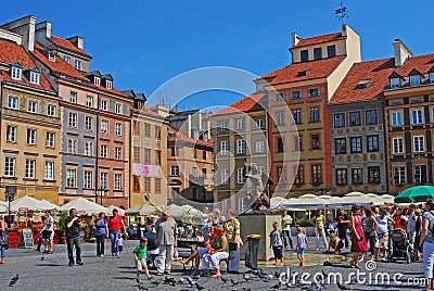 Mermaid of Warsaw in the middle of Warsaw Old Town Market Place Editorial Stock Photo