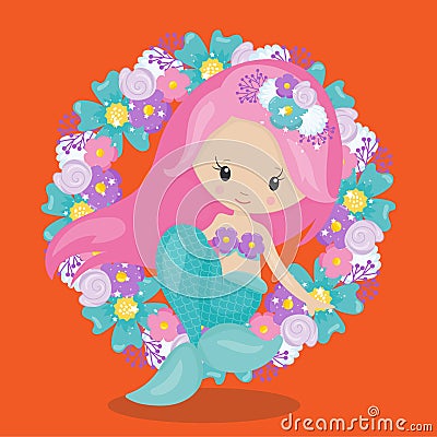 mermaid wreath pink 01 Vector Illustration