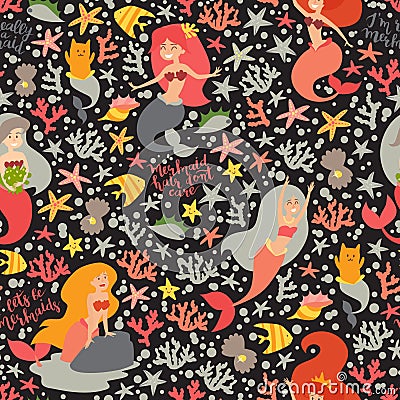 Mermaids girls vector seamless pattern. Vector Illustration