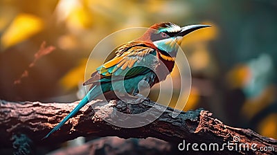 Merops apiaster closeup on a branch, Generative AI Stock Photo