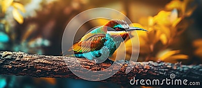 Merops apiaster closeup on a branch, Generative AI Stock Photo