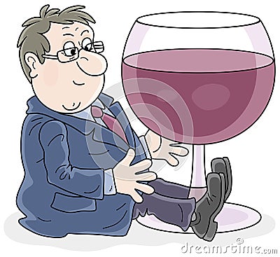 Merry businessman with a glass of wine Vector Illustration