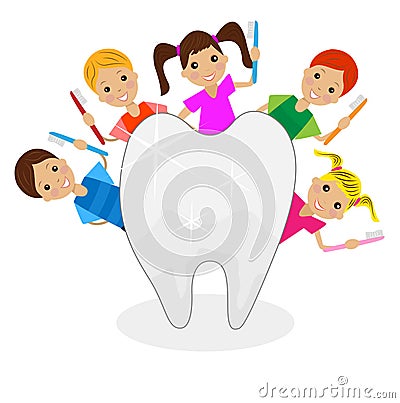 Merry children with tooth brushes in hands Vector Illustration