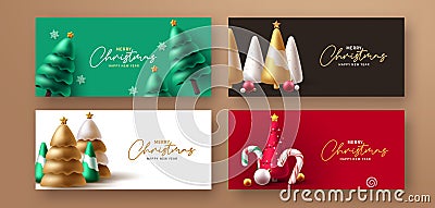 Merry chirstmas vector set banner design. Christmas and new year greeting text in gift card lay out Vector Illustration