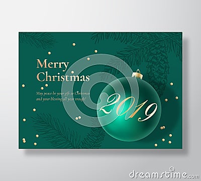 Merry Christmas Abstract Vector Greeting Card, Poster or Holiday Background. Classy Green and Gold Colors, Glitter Vector Illustration