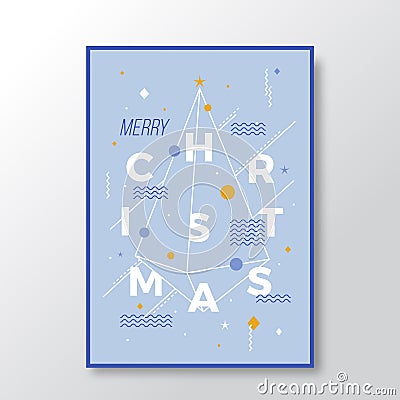 Merry Christmas Abstract Vector Swiss Style Minimalistic Poster, Card or Background. Light Blue Color, Modern Typography Vector Illustration