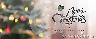 Merry Christmas ans Happy New Year text on colorful bokeh background Stock Photo