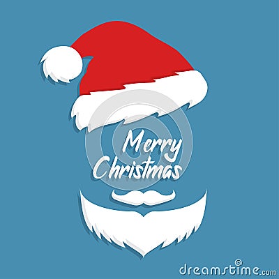 Merry Christmas background. Hat, mustache and beard of Santa Claus Vector Illustration