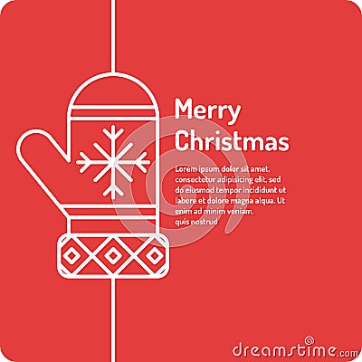 Merry Christmas background in linear minimalistic style. Vector Illustration