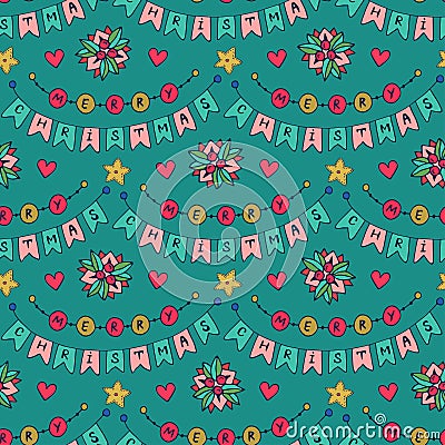 Merry Christmas background. Vector seamless pattern. Wrapping paper design. Bright holiday pattern Vector Illustration