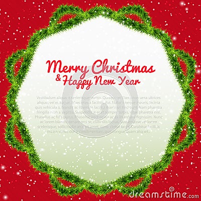 Merry Christmas background with xmas tree frame Vector Illustration