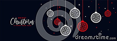 Merry christmas ball decoration banner festival design Vector Illustration
