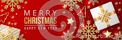 Merry christmas banner with christmas elements on red background. Vector Illustration