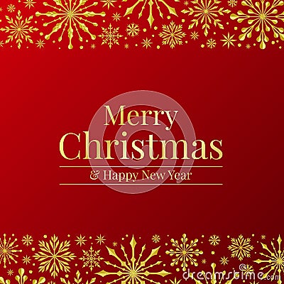 Merry christmas banner gold Horizontal bar at the top and bottom with abstract luxury snow sign on red background vector design Vector Illustration