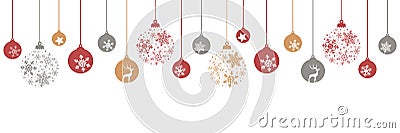 merry christmas banner with hanging ball decoratoin on white background Vector Illustration