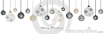 merry christmas banner with hanging ball decoratoin on white background Vector Illustration