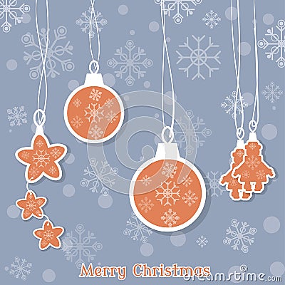 Merry Christmas beautiful christmas balls and toys Vector Illustration