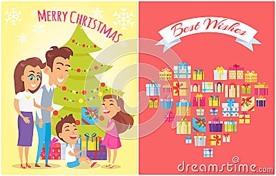 Merry Christmas and Family Vector Illustration Vector Illustration