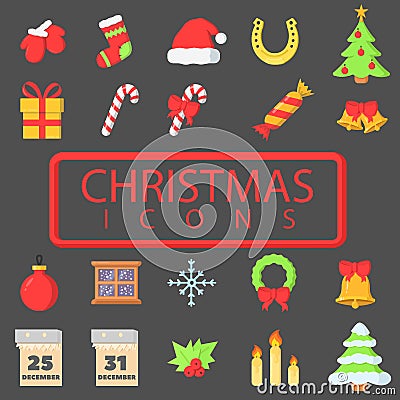 Merry christmas big set simple color flat icon Stock Photo