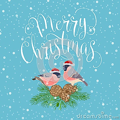 Merry christmas with bird Vector Illustration