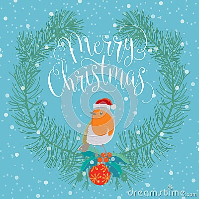 Merry christmas with bird Vector Illustration