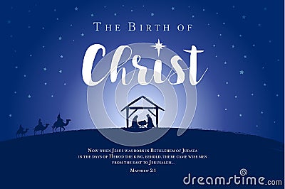 Merry Christmas, birth of Christ banner Vector Illustration