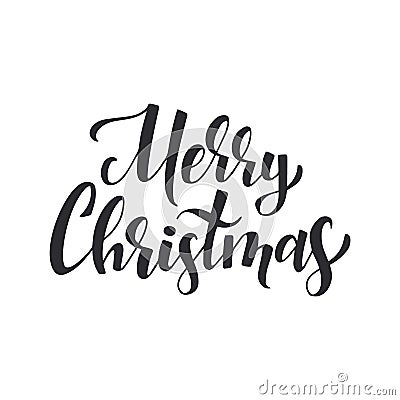 Merry christmas black ink brush lettering. Typography decoration for xmas greeting card. Vector calligraphy isolated on Vector Illustration