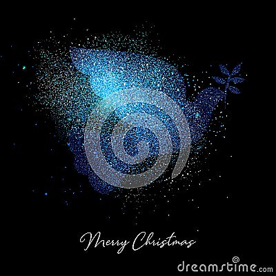 Merry Christmas blue glitter bird greeting card Vector Illustration