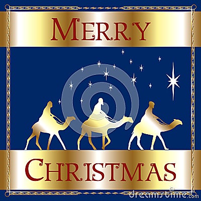 Merry Christmas Blue Wisemen Stock Photo