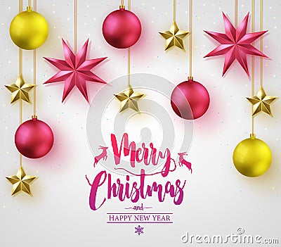 Merry Christmas Caligraphy with Simple 3D Different Colored Christmas Balls Vector Illustration