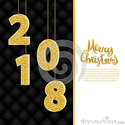 Merry Christmas calligraphy, sparkling 2018 numerals Vector Illustration