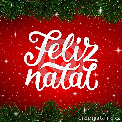 Merry Christmas calligraphy text in portuguese Vector Illustration