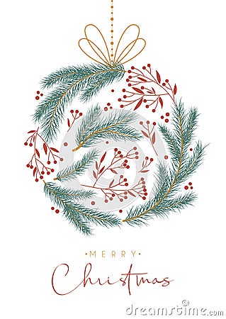 Merry Christmas card with abstract spruce ball decoration Vector Illustration