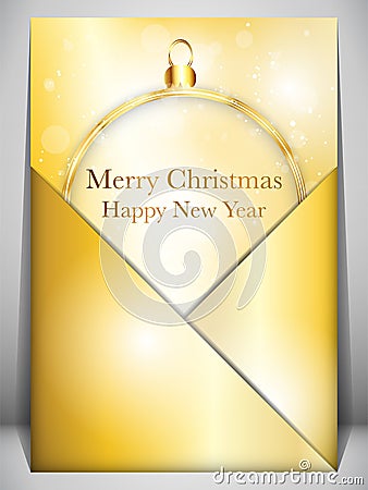 Merry Christmas Card Ball Gold Envelope Vector Illustration