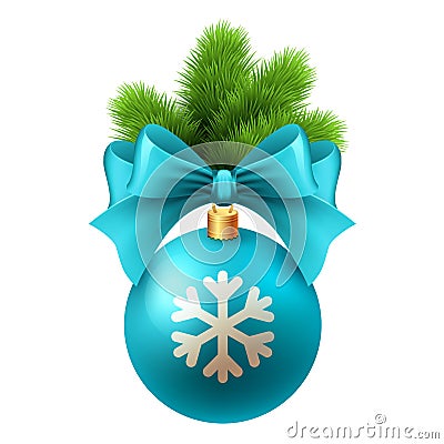 Merry Christmas card with blue bauble Vector Illustration
