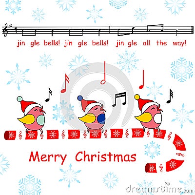 Merry christmas card,said the jingle bells song birds Vector Illustration