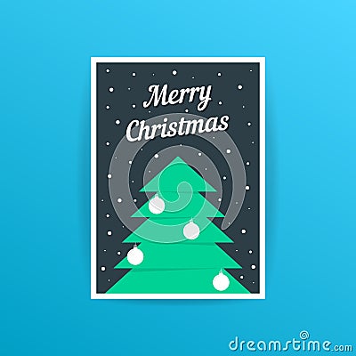 Merry christmas card with xmas tree and balls Vector Illustration