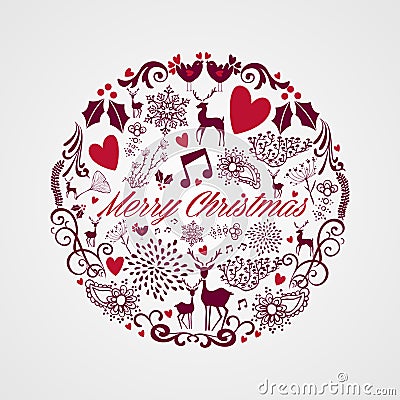 Merry Christmas circle shape full of elements comp Vector Illustration