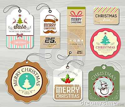 Merry christmas colorful label paper collections Vector Illustration