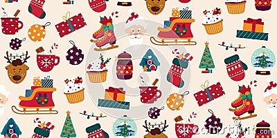 Merry christmas colourful seamless pattern Vector Illustration